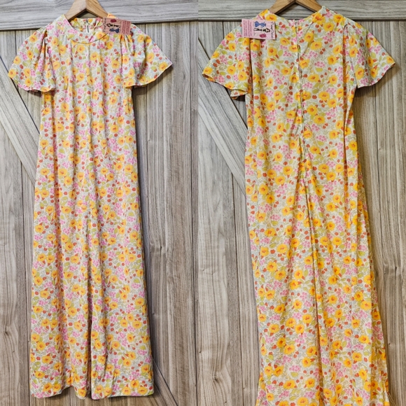 Pinup Dresses Vintage 50s 60s Colorful Chiffon Foral Dead-Stock Fabric Dress - Picture 1 of 12